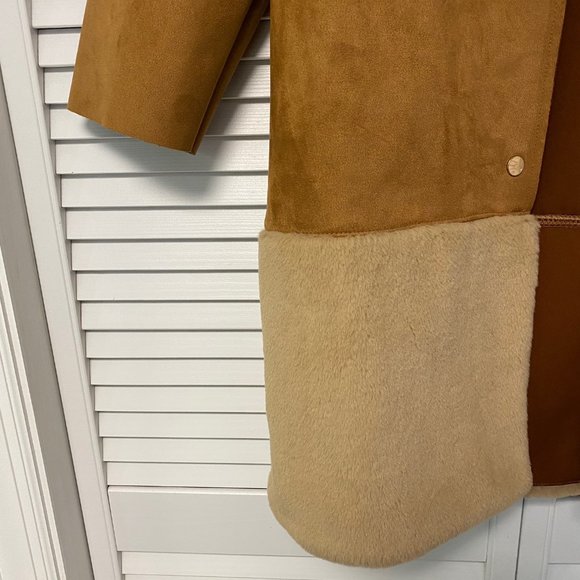 Zara Brown Faux Suede Fur Long Coat / Shacket NWOT - Picture 2 of 6